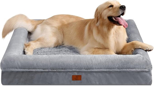 XL Orthopedic Dog Bed Waterproof for Extra Large Size Dogs | 360 Degree Bolster Support, Egg Crate Foam, Waterproof Liner, Non-Slip Bottom, Machine Washable Cover, 41 x 29 Inch by Yiruka