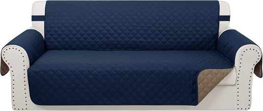 Reversible Oversized Sofa Covers, XL Sofa, Navy/Camel | Couch Cover Furniture Protector for Dogs Elastic Straps Water Repellent Furniture for 4 Cushion Couch by LuxshareHome