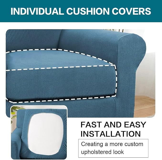 Turquoize 2 Piece Chair Covers Chair Slipcovers for Living Room Armchair Couch Cover Chair Sofa Cover with Individual Cushion Covers Furniture Cover for Chairs Feature Thick Fabric (Chair, Dusty Blue) - Image 5