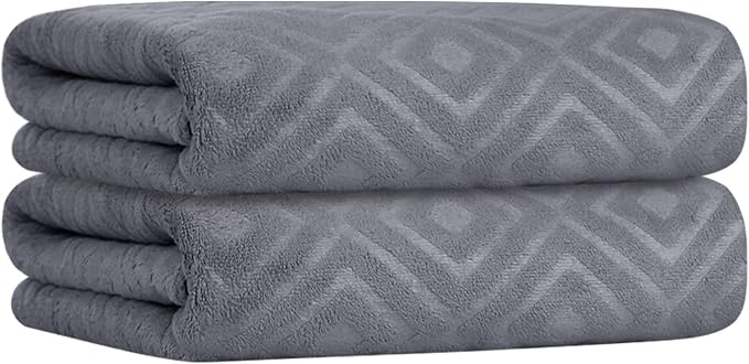 JML Microfiber Bath Towels Set of 2, Grey Diamond, 30" x 60" | Oversized, Soft, Super Absorbent,Fast Drying, Perfect for Shower, Sauna,Gym, Fitness, Yoga - Image 2