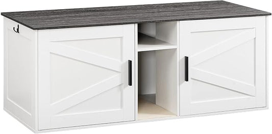 HOOBRO Double Litter Box Enclosure, Modern Cat Litter Box Furniture with Storage and Mat Design, Farmhouse Hidden Litter Box Enclosure with 2 Hooks, White and Charcoal Gray BW23MW01 by HOOBRO