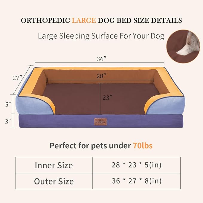 Comfort Expression Orthopedic Dog Beds for Large Sized Dog with Bolster | Waterproof Dog Couch Bed with Washable Cover & Non-Slip Bottom, Supportive Egg Crate Foam Large Pet Bed, 36x27 Inch - Image 7