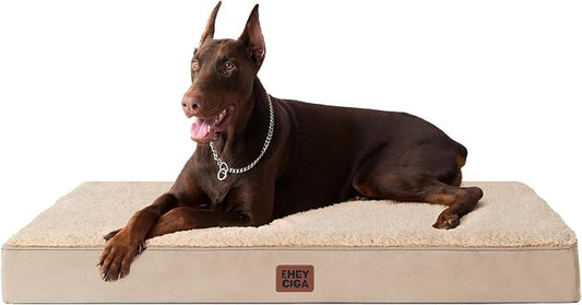 EHEYCIGA Orthopedic Dog Bed Large with Removable Washable Cover, 47IN Khaki | Egg Crate Foam Support, Durable Oxford fabric, Non-Slip Bottom, Machine Washable, Soft Waterproof Plush Pet Bed Mat For Crate by EHEYCIGA