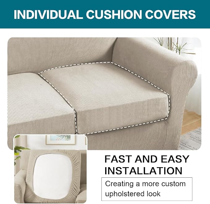 Turquoize 3 Piece Sofa Covers for 2 Cushion Couch Sofa Slipcover Soft Couch Cover for Dogs-Washable Sofa Furniture Covers with 2 Individual Cushion Covers, Feature Fabric (2 Cushion Sofa,Island Fossi) - Image 5