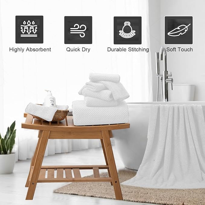 Hand Towels Set 2 Pack-16“x31”,Ultra Soft Microfibers Bathroom Towel Set Highly Absorbent Quick Dry Luxury Premium Towel Lightweight Durable Hand Towel Collection for Hotel Spa Gym Kitchen,White - Image 5