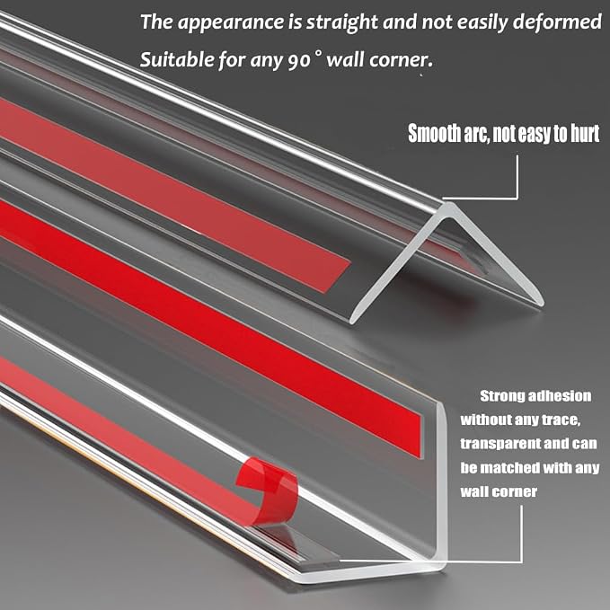 Clear Self-Adhesive Wall Corner Guards, 4 Pack, 1in x 39.5in | Walls Edge Protector, For Wall, Furniture Corner, Door, Easy to Install, For Baby - Image 4