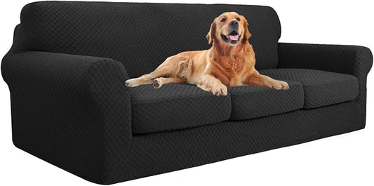 YEMYHOM Latest Checkered 4 Pieces Couch Covers for 3 Cushion Couch Extra Large High Stretch Thickened Sofa Cover for Dogs Pets Furniture Protector Sofa Slipcovers (Black), 91"-110"(3 Cushions) by YEMYHOM