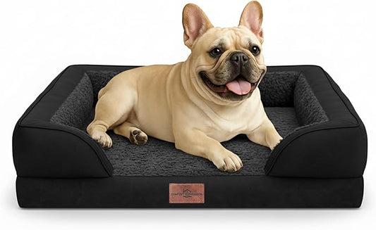Comfort Expression Orthopedic Dog Bed for Medium Size Dog with Bolster | Waterproof Dog Couch Bed with Washable Cover & Non-Slip Bottom, Supportive Egg Crate Foam Medium Pet Bed, 30x20 Inch by ComfortExpression