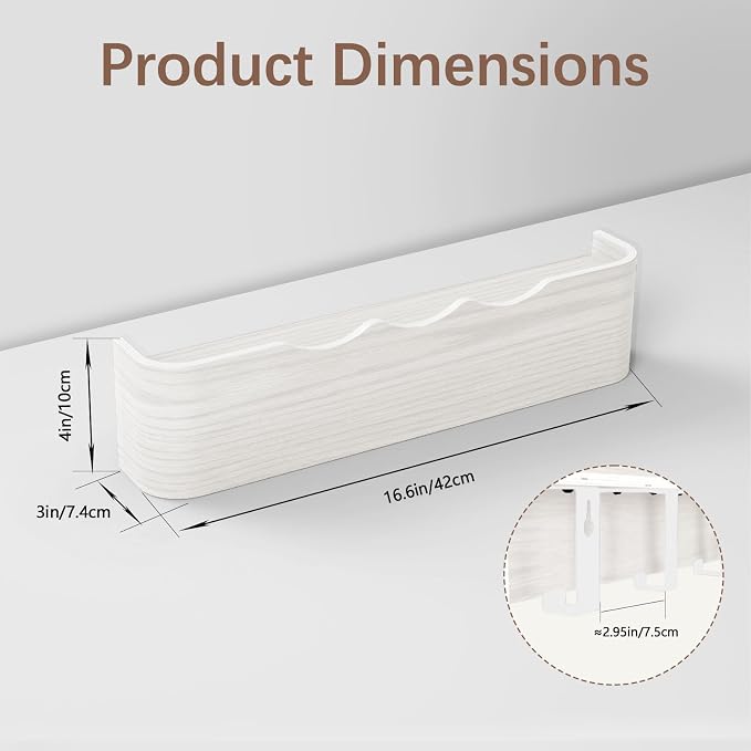 Coat Rack Wall Mount with Hidden Hooks, Wall Hooks with Shelf, Wall Key Holder Mount Wooden Shelf Entryway Hooks for Bedroom Bathroom for Hanging Coats Hats Bags Towels (White Wave-Shape, 4 Hooks) - Image 2