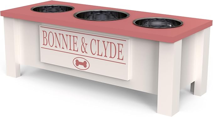 3 Bowl Dog Feeding Station, Personalized Triple Bowl Food Stand Medium Dogs | Farmhouse Style, Elevated Wood Stand, Storage Container, Stainless Steel Bowls, Raised Anti-Slip Feeder, Made in USA - Image 3