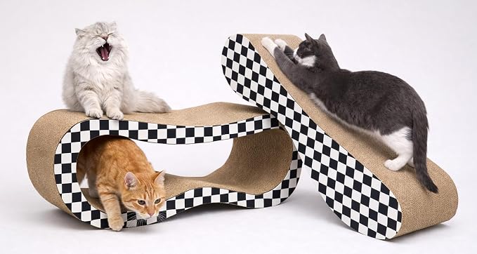2 in 1 Large Cardboard Cat Scratcher Lounger, Cat Scratching Board for Indoor Cats, 100% Recyclable & Reversible Horizontal Scratching Pads Prevents Furniture Damage, Checkerboard by SimpleDeluxe