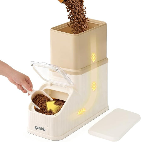 ZOMISIA 15lbs First-in, First-out Dog Food Storage Container | FIFO System Easy Dispense Base for Freshness, Cat Food Storage Containers with Transparent Lid and Scoop by Zomisia