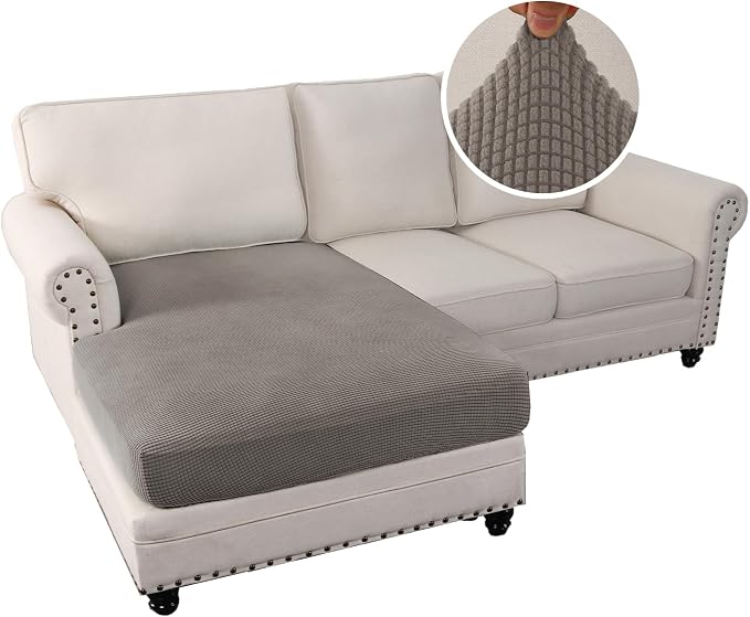H.VERSAILTEX Sectional Couch Covers 1 Piece Chaise Slipcover L Shape Separate Cushion Couch Cover for Both Left/Right Sectional Couch (Seat Only: 1 Chaises, Taupe) - Image 2