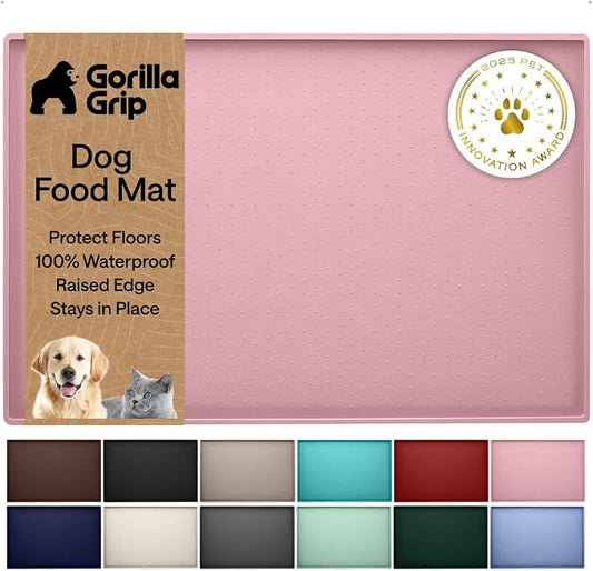 GORILLA GRIP 100% Waterproof Raised Edge BPA Free Silicone Pet Feeding Mat, Dog Cat Food Mats Contain Spills Protects Floors, Placemats for Cats and Dogs Water Bowl, Pets Accessories 32x24 Pink by Unknown