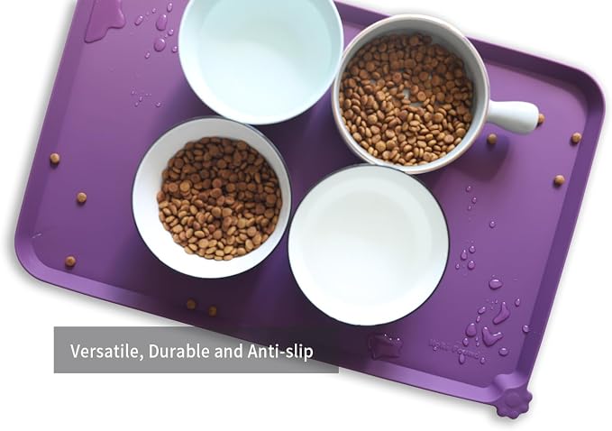 Hoki Found Silicone Pet Food Mats - Non Slip Dog Cat Bowl Placemats - Waterproof Dog Cat Food Mats for Carpet - Eggplant - Image 4