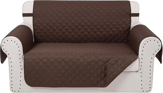 Reversible 45" Small Loveseat Sofa Covers, Chocolate | Loveseat Covers for Dogs Water Repellent, Friendly Furniture Protector with Elastic Straps for Living Room by LuxshareHome