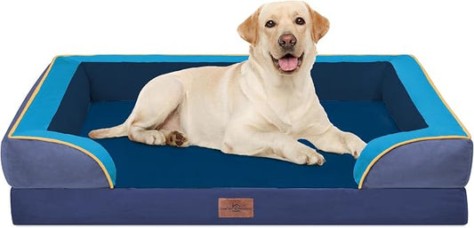 Comfort Expression Orthopedic Dog Bed for Extra Large Dogs with Bolster | Waterproof Dog Couch Bed with Washable Cover & Non-Slip Bottom, Supportive Egg Crate Foam XL Pet Bed, 42x30 Inch by ComfortExpression