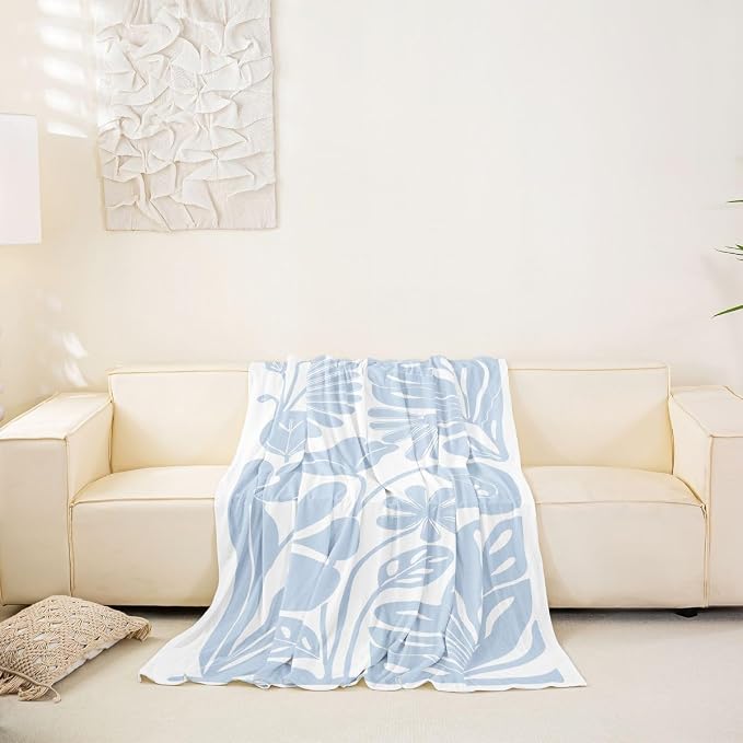 Erosebridal Light Blue Flower Couch Cover Retro Aesthetic Floral Sofa Cover Minimalist Vintage Art Sofa Protector 91" X 150" 70S Modern Abstract Washable Non Slip Couch Protector for Pets, Kids, Dog - Image 6