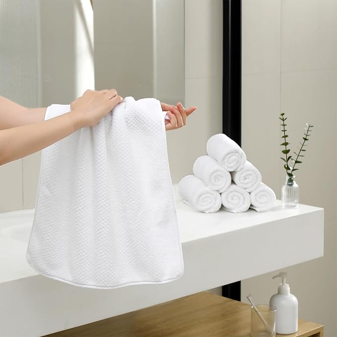 18 Piece Microfiber Bath Towels Set - 6 Bath Sheets,6 Hand Towels And 6 Washcloths,Soft Family Towels,Highly Absorbent Bathroom Towel,Quick Dry Shower Towel Luxury Towels For Hotel Spa Dorm-White - Image 3