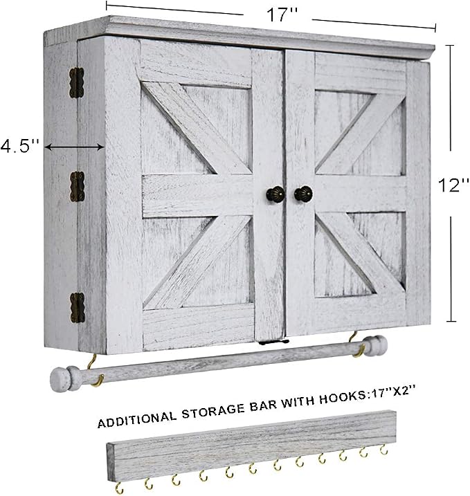 GLANT Rustic Wall Mounted Jewelry Organizer with Wooden Barndoor Decor,Wooden Wall Mount Holder,Jewelry holder for Necklaces, Earings, Bracelets, Ring Holder. (White) - Image 3