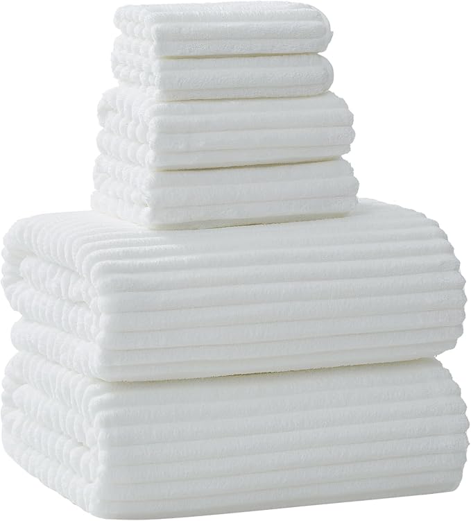 6 Piece Bath Towel Set, 40"x80" Oversized Bath Sheets, White | Microfiber, Quick Dry, Highly Absorbent, Towels for Bathroom, 2 Extra Large Bath Towels, 2 Soft Hand Towels, 2 Washcloths by NALIVO