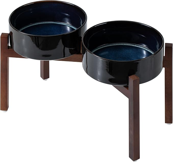 Havniva Elevated Dog Bowls, Ceramic Raised Dog Bowl with Stand | 8.2” Dog Food Bowls Elevated, Dog Food and Water Bowl Set, Non-Slip Acacia Wood Stand, Large Dogs Bowl, 7.6 Cups 60 oz by Havniva