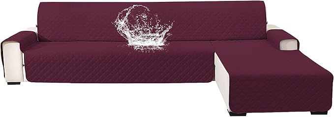 Waterproof Sectional Couch Covers for Dogs, Reversible L Shaped Couch Cover, Sectional Couch Covers L Shape for Pets Dog Cat, Quilted Sofa Covers Washable Sectional (Large, Burgundy) by CYCMACOHOME