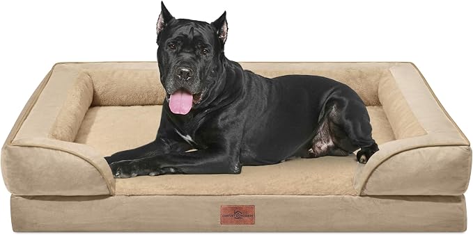 Comfort Expression Orthopedic Dog Bed for Extra Large Dogs with Bolster | Waterproof Dog Couch Bed with Washable Cover & Non-Slip Bottom, Supportive Egg Crate Foam Big Dog Bed, 53x42Inch by ComfortExpression