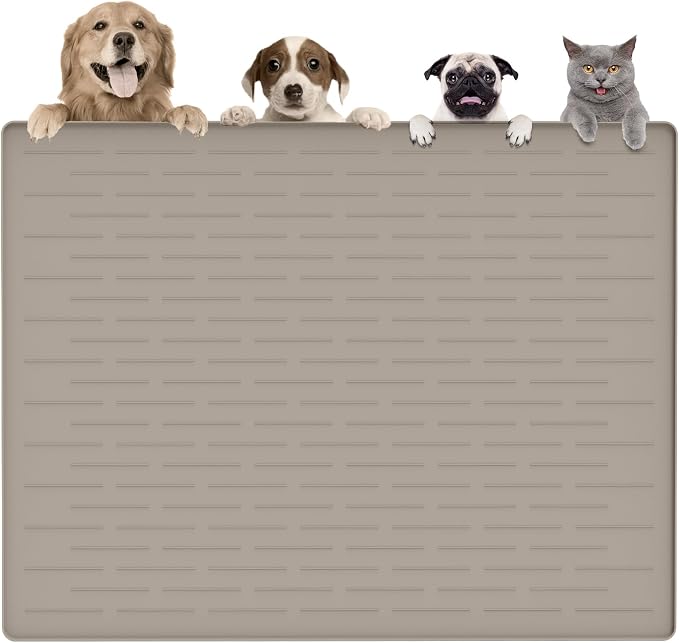 Largest Dog Food Mat, 48"x32" Silicone Dog and Cat Mat for Food and Water Bowls, Thinken Waterproof Non-Slip XXXL Pet Feeding Mat for Floors (Brown) by Goldleaf