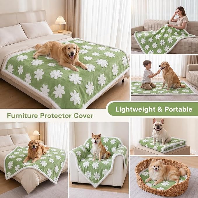Waterproof Pet Blanket,Dog Bed Covers Couch Sofa Stylish Jacquard Pets Throw Blankets for Puppy Cats Washable Reversible Furniture Protection Covers (Green Flower,XL) - Image 8