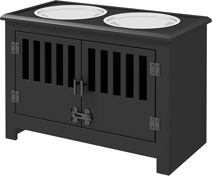 Large Elevated Dog Bowls with Storage Cabinet Containing Large 37L Capacity, Raised Bowl Stand Pet Food Bowl Dog Feeding Station, Black - Image 8