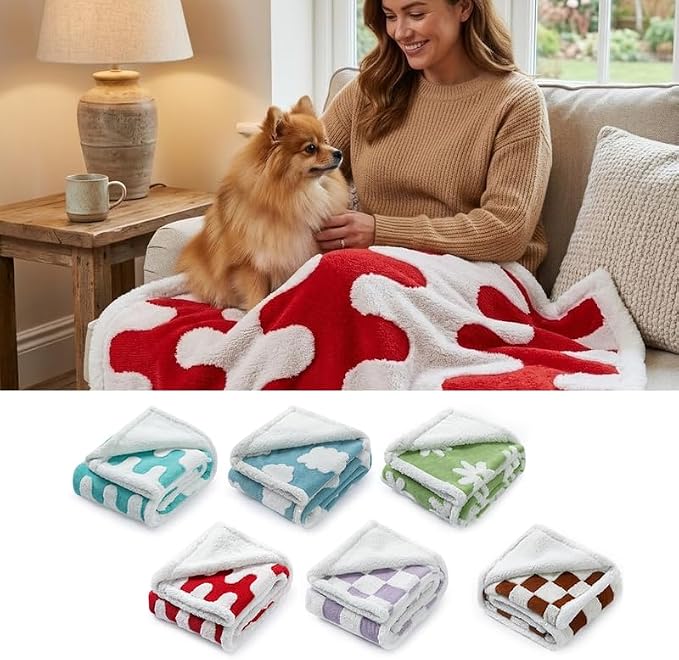 Waterproof Pet Blanket,Dog Bed Covers Couch Sofa Stylish Jacquard Pets Throw Blankets for Puppy Cats Washable Reversible Furniture Protection Covers (Red Wave,XL) - Image 3