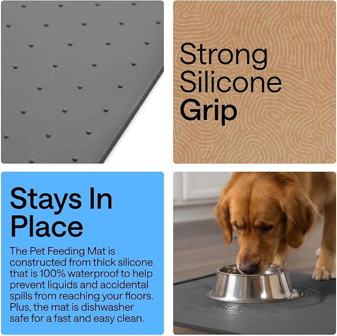 GORILLA GRIP 100% Waterproof Raised Edge BPA Free Silicone Pet Feeding Mat, Dog Cat Food Mats Contain Spills Protects Floors, Placemats for Cats and Dogs Water Bowl, Pets Accessories 32x24 Charcoal - Image 3