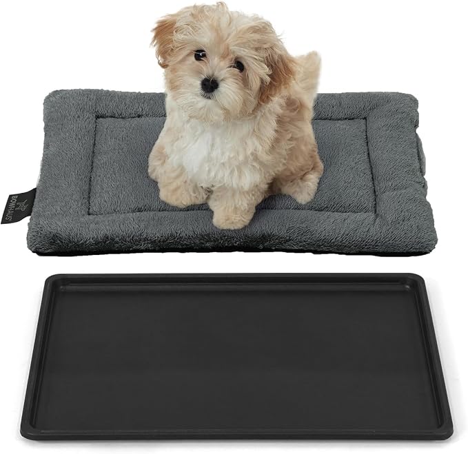 BOWHAUS Machine-Washable Dog Bed Pad & Tray for 24-Inch Kennel, Non-Slip Flat Cozy Sleeping Mat & Easy-Clean Plastic Replacement Crate Pan, Comfortable & Durable for Dogs, Rabbits, Cats, Various Pets by BOWHAUS