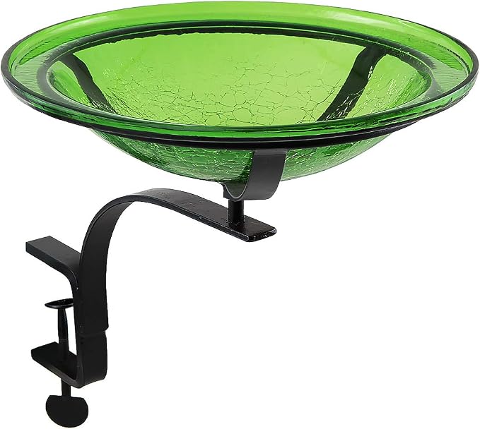 Achla Designs CGB-05FG-RM 12 Inch Fern Green Crackle Rail Mount Bracket Birdbath by ACHLADesignsHomeGarden
