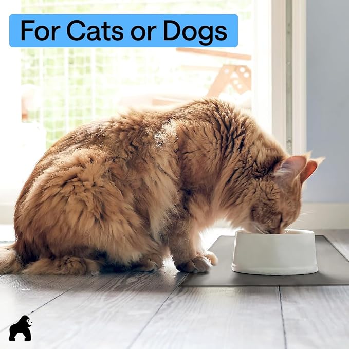 GORILLA GRIP 100% Waterproof Raised Edge BPA Free Silicone Pet Feeding Mat, Dog Cat Food Mats Contain Spills Protects Floors, Placemats for Cats and Dogs Water Bowl, Pets Accessories 26x17 Gray - Image 9