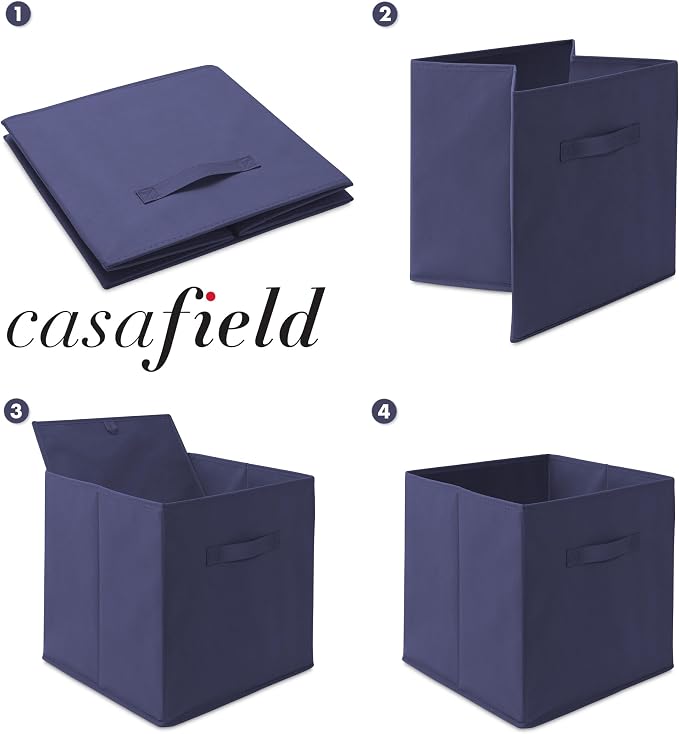 Casafield Set of 12 Collapsible Fabric Cube Storage Bins, Navy Blue - 13" Foldable Cloth Baskets for Shelves, Cubby Organizers & More - Image 6