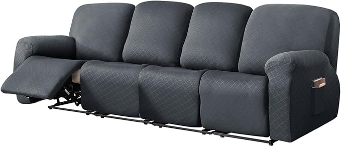 vctops Diamond Recliner Sofa Covers 10-Pieces Stretch Large RV Couch Covers for 4 Seats Reclining Slipcovers Soft Solid Furniture Protector (Grey,4 Seat) by vctops