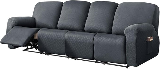 vctops Diamond Recliner Sofa Covers 10-Pieces Stretch Large RV Couch Covers for 4 Seats Reclining Slipcovers Soft Solid Furniture Protector (Grey,4 Seat) by vctops