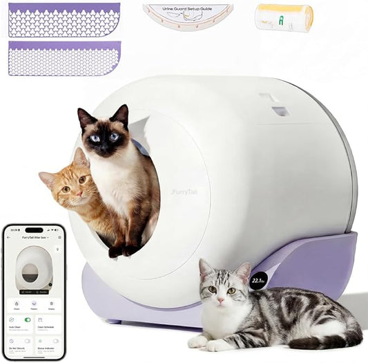 Furrytail Automatic Litter Box Self Cleaning, Kitty Litter Box, Smart Safety Sensors, Advanced Odor & Leak Control, Large Capacity for Multi Cat Homes, with App Control & 40 Trash Bags, Lilac by Furrytail