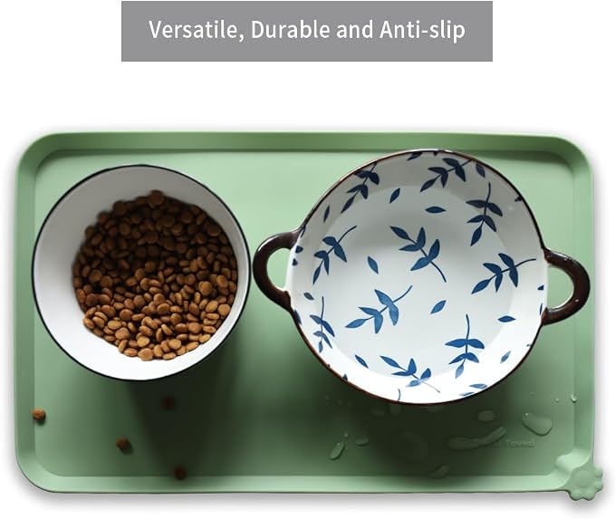 Hoki Found Silicone Non Slip Pet Food Mats - Bowl Placemat for Dogs Cats - Waterproof for Carpet - Jade - Image 4