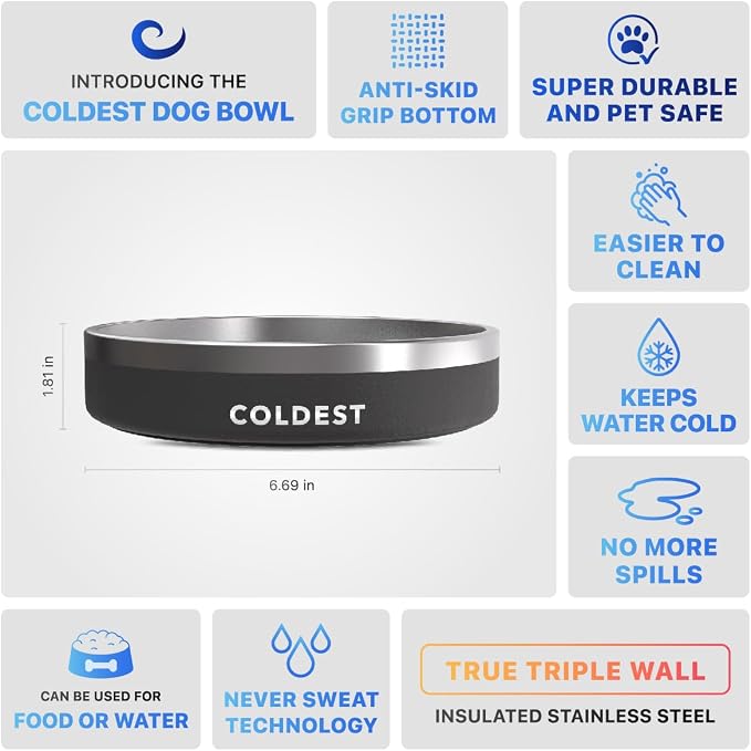 Coldest Dog Bowl - Anti Rust Metal, Non Slip, 3 Layers Insulated Stainless Steel Dog Bowls - Spill Proof & Heavy Duty - Water Bowl for Dogs, Cats & Pets, Dish Washer Safe (21 oz, Stealth Black) - Image 5