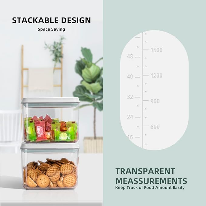 8-Piece Set of Pop Airtight Food Storage Containers with Lids Stackable Containers for Kitchen Pantry Organization Ideal for Cereal Snacks Flour Sugar Coffee and Spaghetti (1.2, 2.0, 2.7, 3.3qt)*2 - Image 3