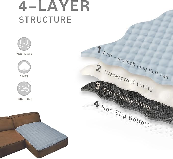 Dogs/Cats Bed Mats, Dog Pad Washable Removable Couch Cover with Anti-Slip Back, Plush Long Fur Mat, Perfect for Small, Medium and Large Dogs.(Light Gray-Bubble, 40"x50") - Image 5