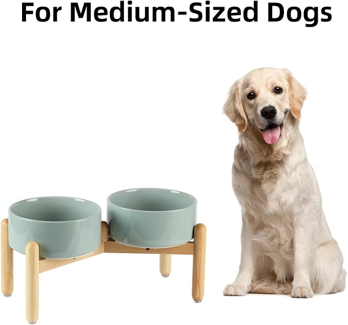 Havniva Elevated Dog Bowls Ceramic Dog Bowls with Stand, Dog Food Bowl | 7.3” Raised Dog Bowls with Non-Slip Wood Stand, Dog Food and Water Bowl Set, Double Dog Feeding Bowls for Medium Dogs - Image 4