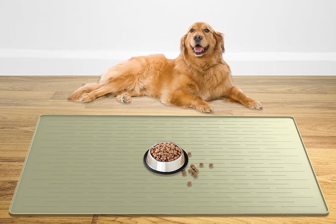 Ultibe Silicone Pet Food Mats - Largest Dog Feeding Tray, Waterproof, 48" x 32", Gray Green by WelcometoULTIBE