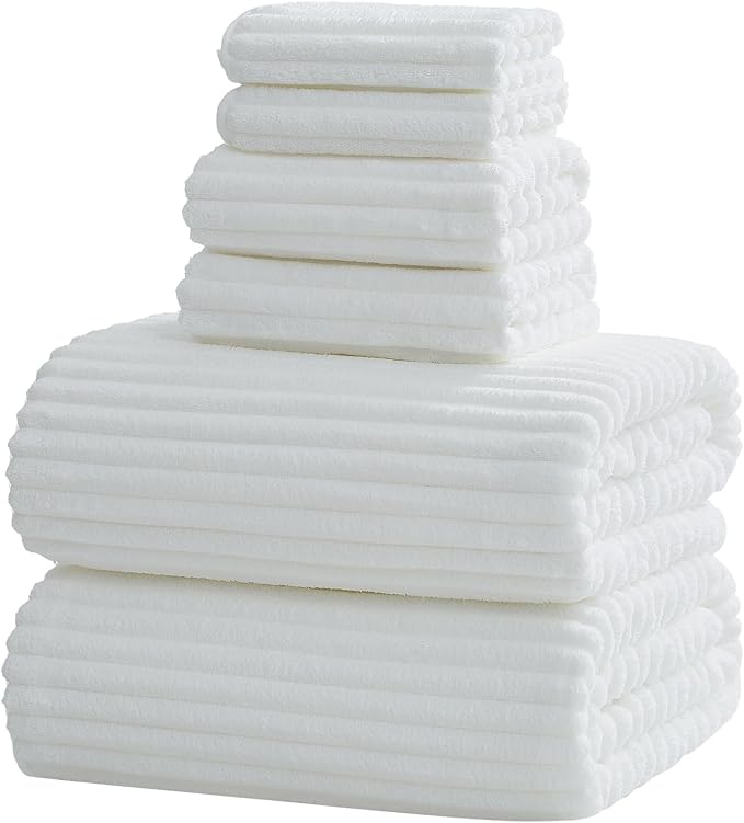 6 Piece Bath Towel Set, 30"x60" Microfiber Towels,White | Quick dry, Highly Absorbent,shower towels for bathroom gym,2 large Bath towels,2 hand towels,2 washcloths by NALIVO