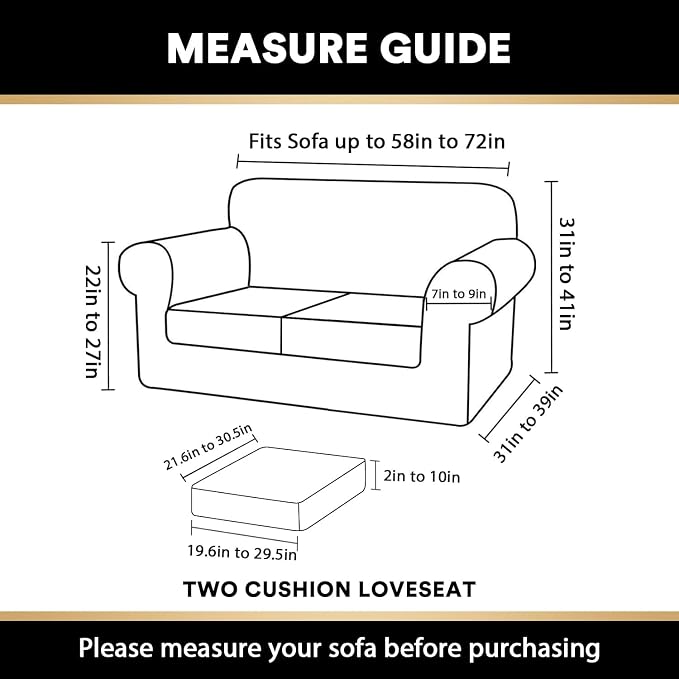 PrinceDeco Velvet Couch Cover Loveseat Covers for 2 Cushion Couch 3 Piece Sofa Covers for Dogs Washable Loveseat Covers Width Up to 72 Inch No Slip Stretch Sofa Slipcover(Medium, Porcelain) - Image 2