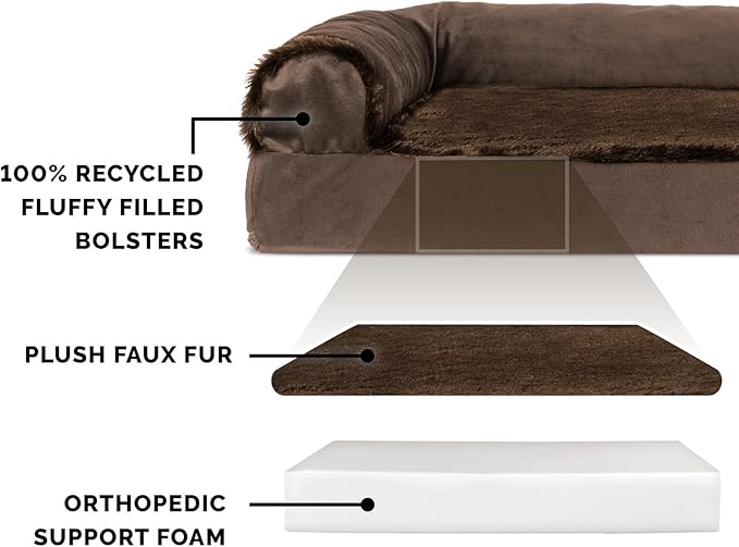 FurHaven Orthopedic Dog Bed & goDog Toy - Squeaky Plush Fat Rooseter with Chew Guard Technology for Large Dogs - Plush & Velvet L Shaped Chaise - Sable Brown, Jumbo Plus/XXL - Image 3