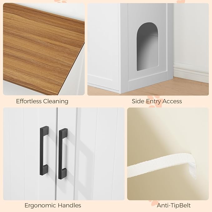 MAHANCRIS Cat Litter Box Enclosure for Self Cleaning Litter Boxes, Large Hidden Litter Box Furniture with Shelves, Wooden Cat Washroom Storage Cabinet, Automatic Litter Box Enclosure, White CWBZ3001 - Image 8